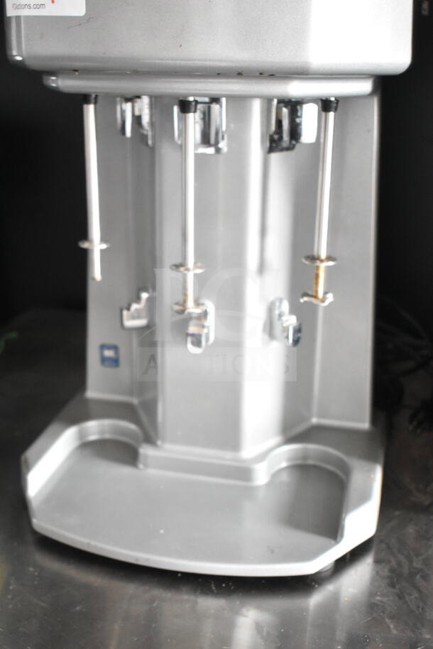 Waring WDM360 commercial 3 head drink mixer, silver, 120V, countertop model, good condition, visible controls, durable build.
