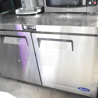 2021 Atosa MGF8406GR 2 Door Undercounter Freezer, stainless steel, 115V, 1 phase, commercial-grade.