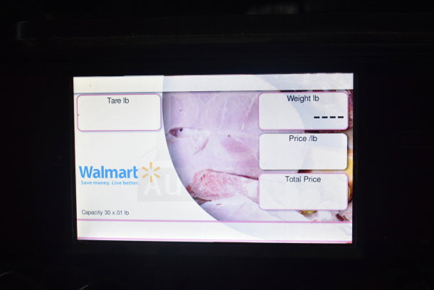 2017 Hobart HTi-7LH26 commercial portioning scale screen displaying tare, weight, price per lb, and total price options.