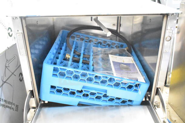 Brand new Jackson DISHSTAR LT low-temp undercounter dishwasher, blue rack, manuals included, 115V, 1 phase, minor scratches.