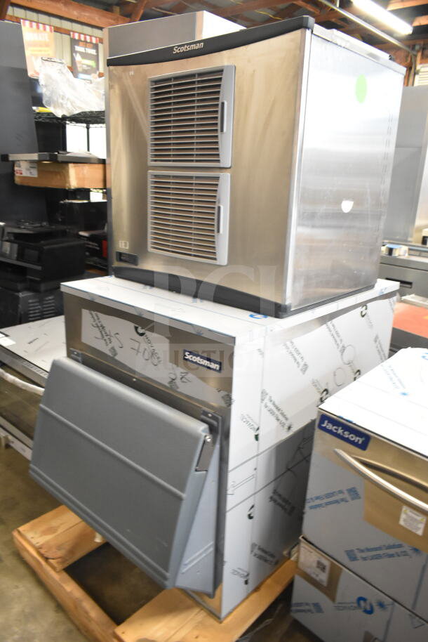 BRAND NEW Scotsman C1030MA-32D 30" Air-Cooled Ice Machine on commercial bin, 1077 lb. capacity, 208/230V, 1 Phase.