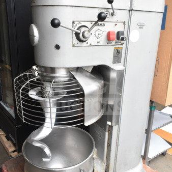 Hobart M-802 commercial dough mixer, 80 qt capacity, includes bowl, guard, hook, 200V, 3-phase, used condition.