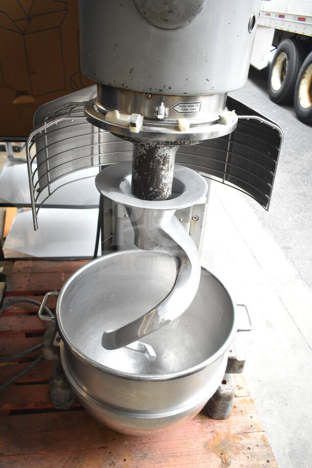 Hobart M-802 80 Quart Dough Mixer with bowl, guard, and dough hook. 200V, 3-phase. Used condition.