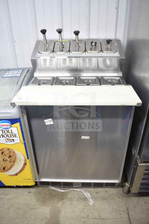 Silver King SKF2A refrigerated fountainette prep table, stainless steel, 115V, 1 phase, with condiment dispensers, used condition.