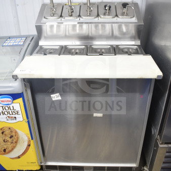 Silver King SKF2A refrigerated fountainette prep table, stainless steel, 115V, 1 phase, with condiment dispensers, used condition.