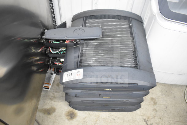 Four Cree lights stacked, metal casing with ventilation grilles, visible wiring, auction label "121 QTY x4."