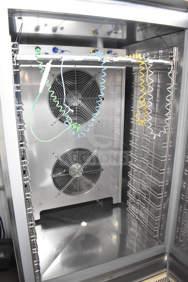2022 Desmon GBF-15+ETL stainless steel blast chiller with 4 probes, dual fans, and racks visible. 220V, 3 Phase.