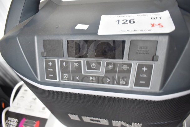Ion Party Boom Plus Speaker with display features, USB and AUX inputs, and control buttons, in used condition.
