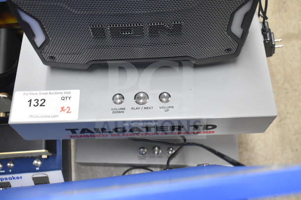 Ion Tailgater TD Rugged Bluetooth Speaker on store display. Includes volume controls, auction tag "Qty x2".
