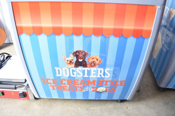 XS-160Y Commercial Chest Freezer Merchandiser, 115V, 1 Phase, branded "Dogsters" with ice cream style treats graphics.