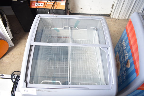 XS-160Y Commercial Chest Freezer Merchandiser, 115V, 1 Phase, dual glass sliding doors, excellent condition.