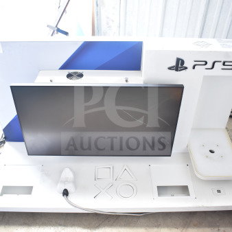 PS5 Outform UE200205-C commercial display, used condition, with console logo and controller outlines, ideal for store setups.