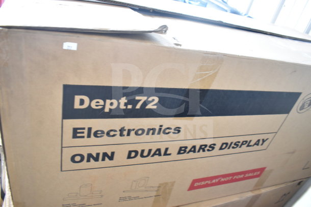 Cardboard box labeled "Dept. 72 Electronics, ONN Dual Bars Display." Marked "Display not for sales."
