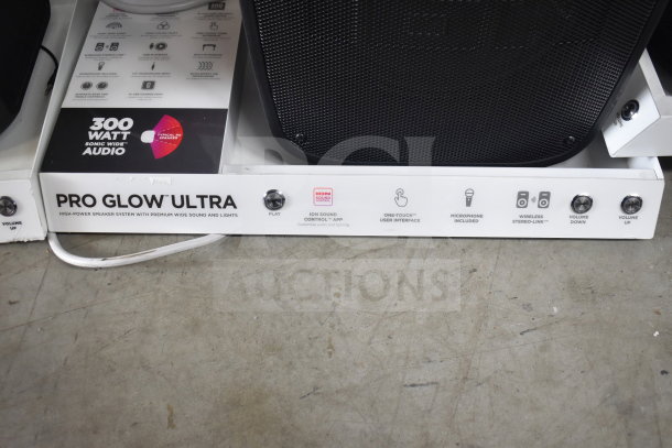 Ion Pro Glow Ultra speaker display with 300-watt audio, Sonic Wide sound, lighting features, and microphone included.