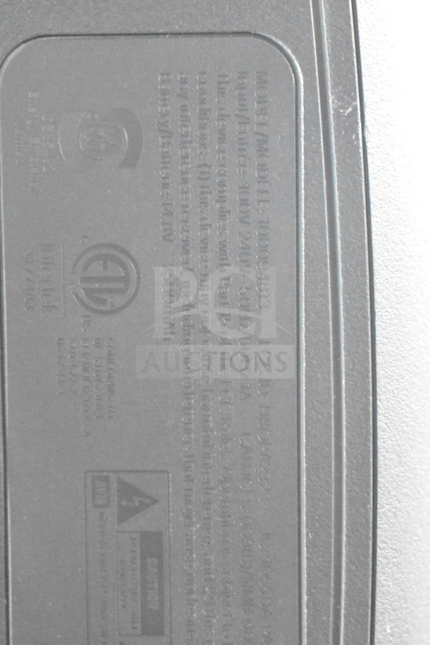 Label on Onn Large Party Speaker, Model 100994813, input 100V-240V, 50Hz/60Hz 1A, battery 14.8V, 2500mAh; FCC compliance noted.