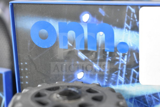 Onn large party speaker store display featuring bold logo; includes lighting effects, enhancing its visual appeal.