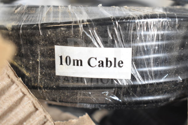 Box containing a 10m cable, wrapped in clear plastic. Visible label reads "10m Cable." Appears in good condition.