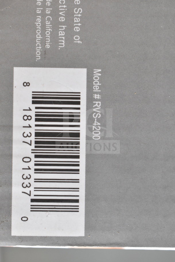 Barcode label showing Model #RVS-4200 for Home Wi-Fi Security Camera, original box.