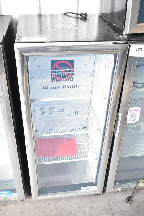 2023 IDW G-4SI-N-2-3-4-B-5 mini cooler merchandiser, glass door, three shelves, 115V, 1 Phase, good condition.