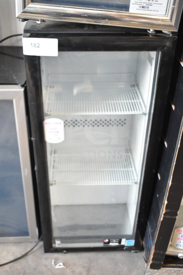 2020 IDW G4-H0234B Mini Cooler Merchandiser, 115 Volts, 1 Phase, black frame, clear glass door, excellent condition.