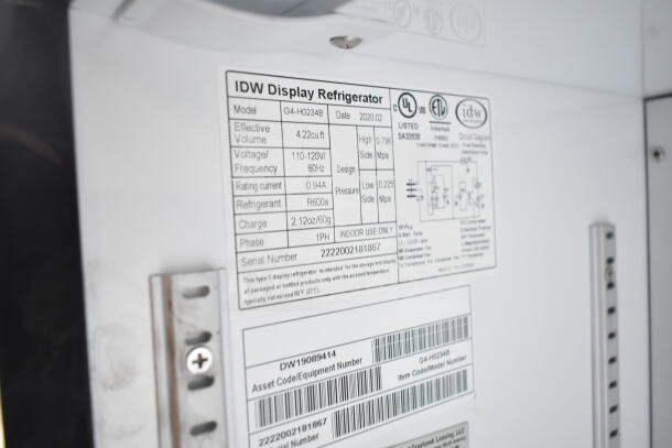 2020 IDW G4-H0234B Mini Cooler Merchandiser, 115V, 1 Phase, 4.22 cu. ft. Capacity, uses R600a refrigerant.