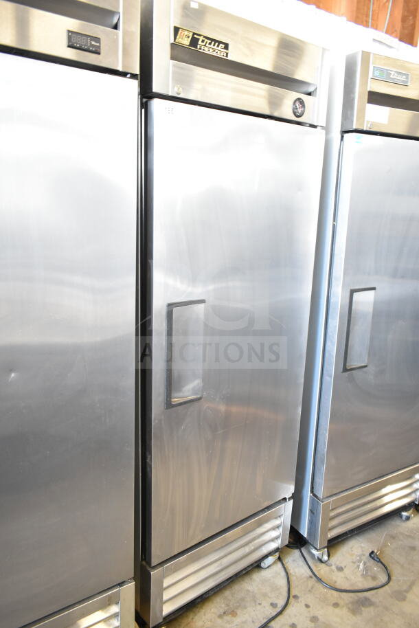 True T-19F commercial single-door freezer on casters, 115 volts, 1 phase, stainless steel finish, good condition.