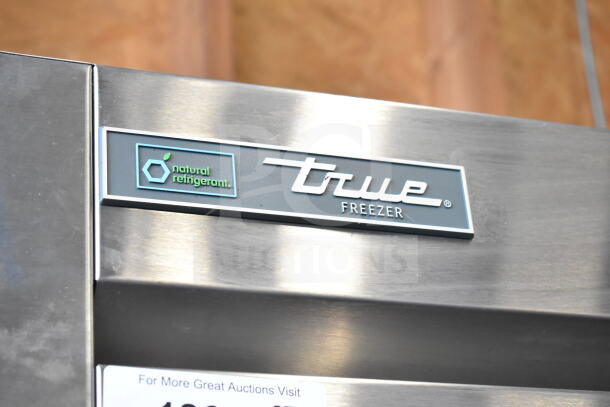2018 True T-19F-HC commercial freezer, single door, on casters, label shows "natural refrigerant." 115 volts, 1 phase.