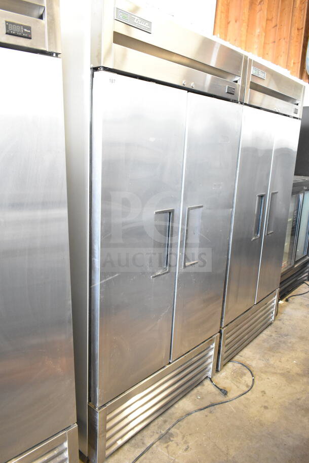 2019 True T-35-HC Commercial 2 Door Cooler, stainless steel, 115V, 1 Phase, excellent condition, brand logo visible.