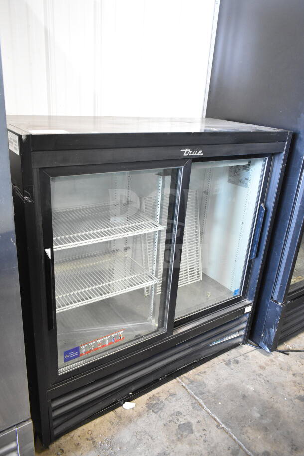 2018 True GDM-41SL-48-HC-LD 2 Door Cooler Merchandiser, black frame, glass sliding doors, some wear, 115V, 1 Phase.