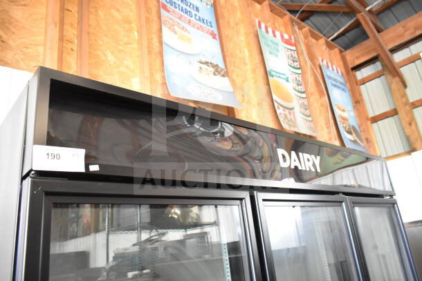2019 True GDM-72-HC 3 door reach-in cooler merchandiser, "Dairy" sign, 115 volts, 1 phase, excellent condition.