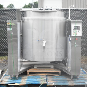 C2C CZC-13F industrial induction kettle mixer, 150L, with agitator, tilting feature, 380V, 3-phase, on pallet.