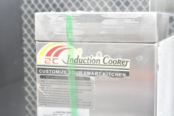 C2C CZC-13F industrial induction cooking kettle, 150L capacity, 380V, 3-phase, with agitator, stainless steel, includes operation instructions.