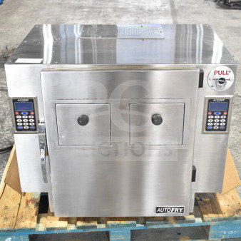 2016 Autofry MTI-40C commercial ventless fryer, stainless steel, 240V, 1 phase, dual compartments, keypad controls, used.