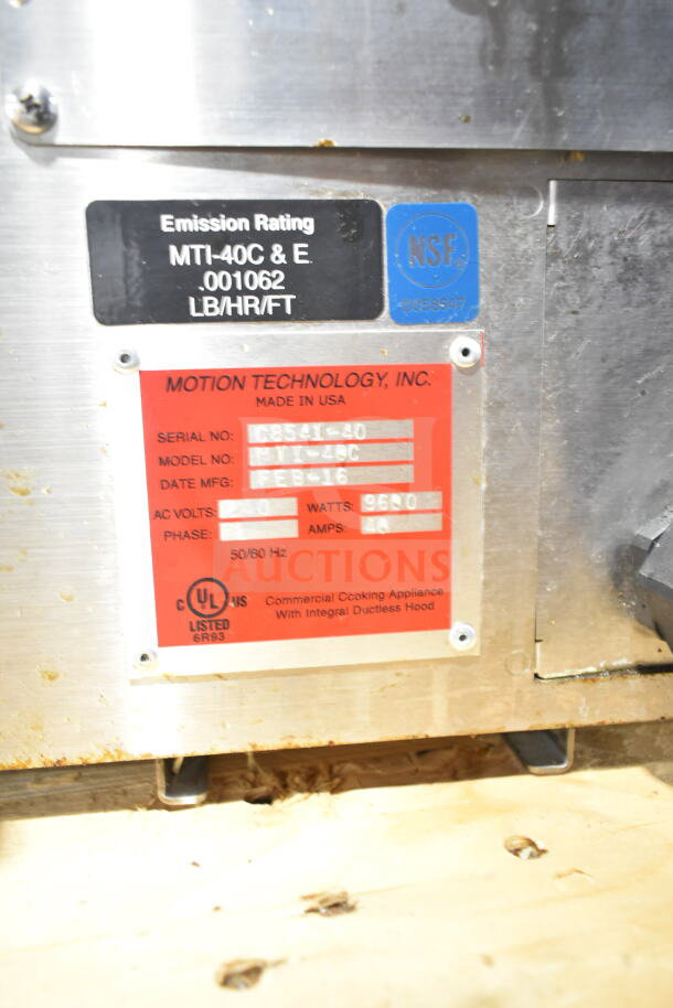 2016 Autofry MTI-40C ventless fryer, 240V, 1 phase, with integral ductless hood, in working condition. UL listed, NSF certified.