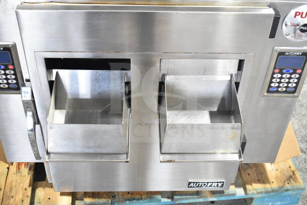 2016 Autofry MTI-40C commercial ventless fryer, electric, 240V, 1 phase, dual bins, control panels, stainless steel finish.