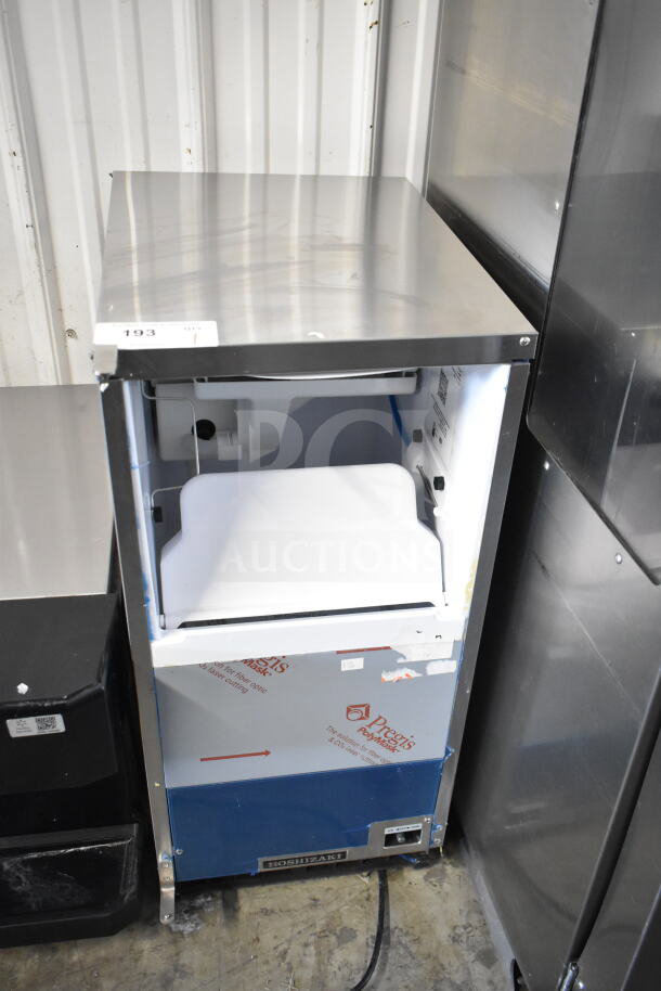 2024 Hoshizaki AM-50BAJ-DS commercial icemaker, missing door, 115 volts, 1 phase. Stainless steel exterior, top hat design.
