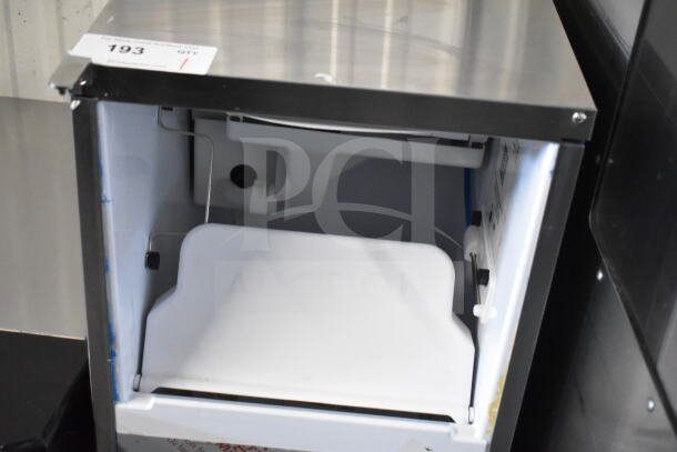 2024 Hoshizaki AM-50BAJ-DS Commercial Ice Maker, missing door. Stainless steel exterior, 115V, 1 Phase, top hat ice production.