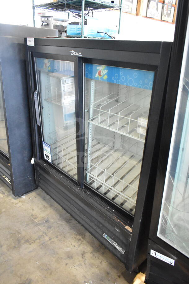2019 True GDM-41SL-54-HC-LD commercial cooler, black, 2 glass doors, 115V, shelves included, good condition.