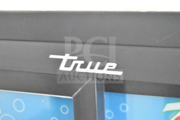2019 True GDM-41SL-54-HC-LD cooler with branded logo, black frame, commercial 2-door, 115V, 1-phase.