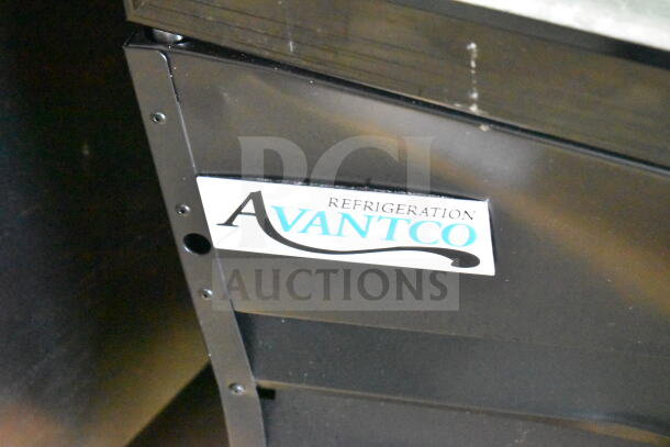 Avantco 178GDC49FHCB Commercial 2 Door Cooler, brand new with glass damage, 115V, 1 Phase. Label shows "Avantco Refrigeration."