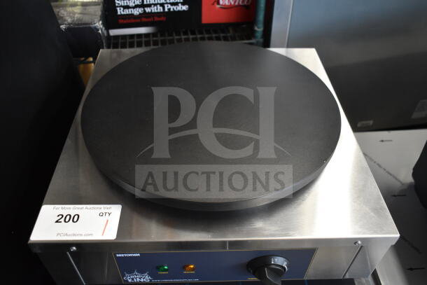 Brand new 2020 Carnival King 382TCM16M non-stick crepe maker, 16-inch, 208/240V, 1 phase, slight scratch and dent.