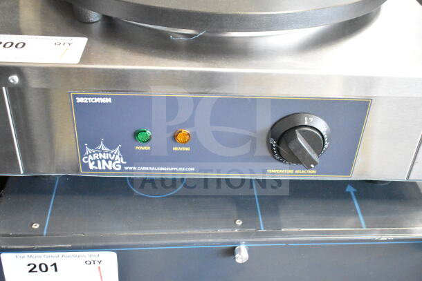Brand new 2020 Carnival King 382TCM16M 16" crepe maker, non-stick, 208/240V, 1 phase, scratch and dent condition.