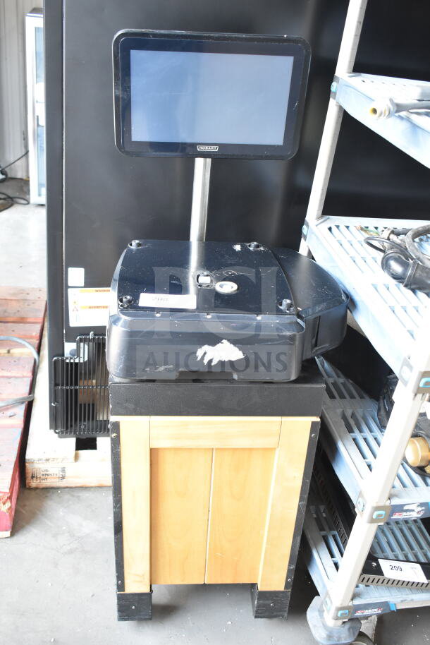 Hobart commercial countertop food portioning scale on stand, 120/208-240 volts, 1 phase, with digital display, minor wear.