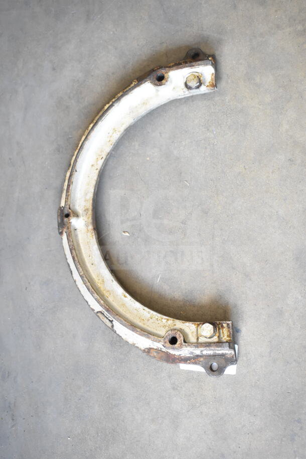Commercial mixing bowl adapter with visible rust and wear, designed for industrial kitchen equipment.