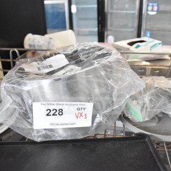 3 mixed items in plastic, including a brew basket and legs. Auction tag states "228 QTY VARS." Item condition unclear.