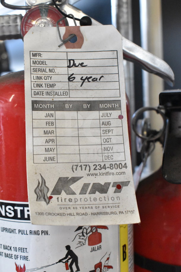 Two fire extinguishers, including Amerex brand. Visible label indicates 6-year service due. Pickup required; no shipping offered.
