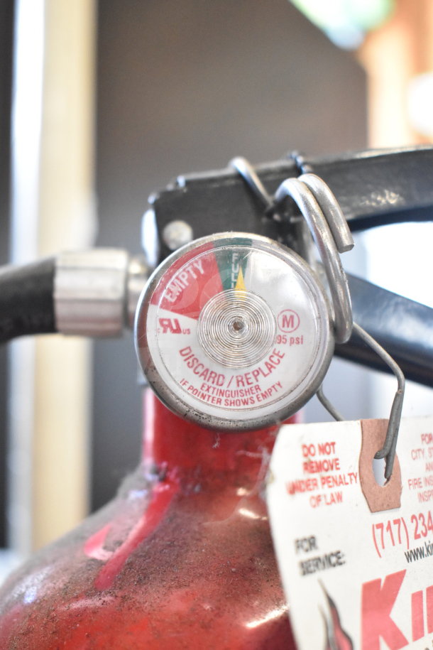 Two fire extinguishers, including an Amerex model. Gauge indicates "empty." Buyer pickup required; no shipping.