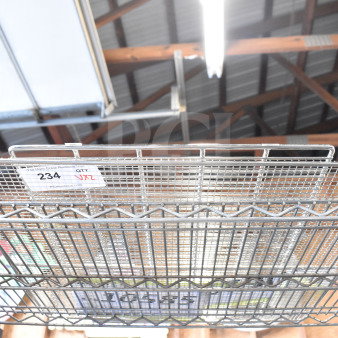 Metal wire racks with grid pattern, labeled lot 234. Auction includes two items; bid doubles. New condition.