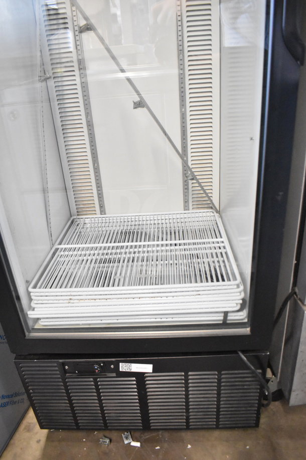 Habco SE18 commercial single door reach-in cooler merchandiser, 115 volts, 1 phase, white interior shelving, used condition.