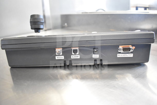 Bosch KBD-Digital IntuiKey Series Security Keyboard with joystick, rear view showing MUX/DVR, Allegiant, 12VDC, and RS-232 serial port connections.